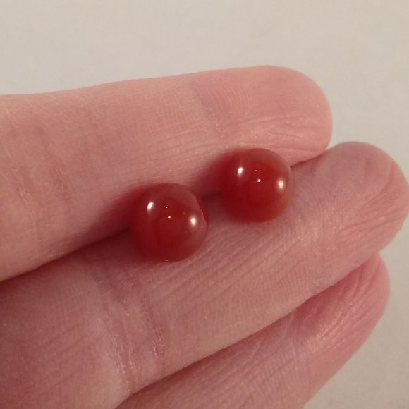 925 Sterling Silver Red Agate Ball Stud Earrings 8mm Women's Party Gift - Picture 5 of 5